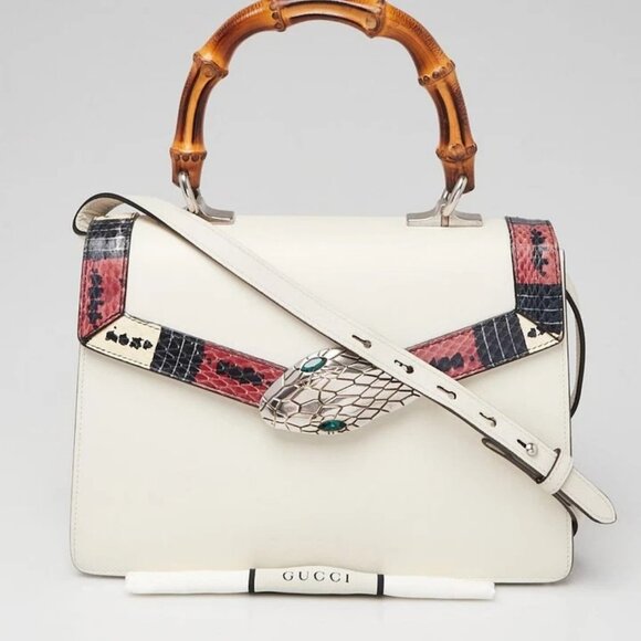 Gucci White Leather/Snakeskin Lilith Top Handle Bag - Picture 4 of 11